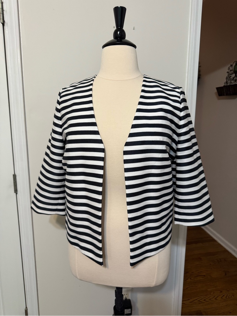 Susina Dark Navy & White Striped Open Cardigan Jacket
